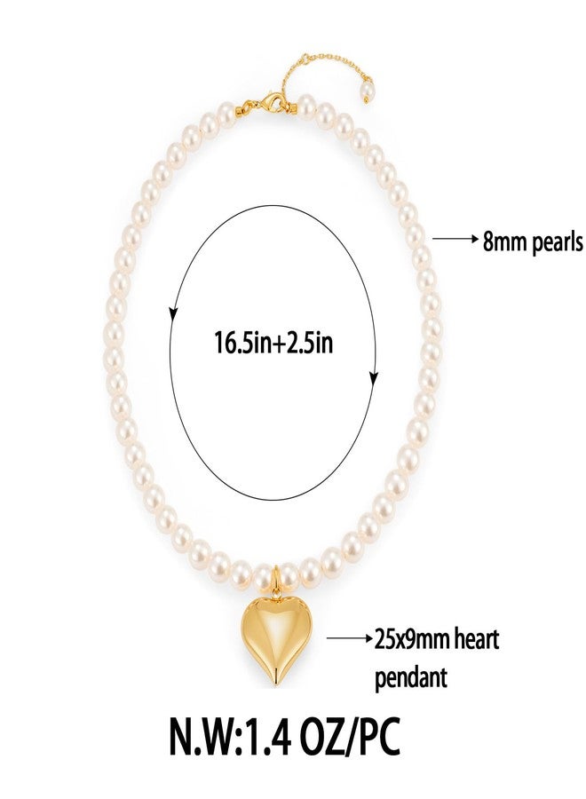 FAUTHENTICUTE Imitation Pearl Strand Necklaces For Women With A Large Puffy Heart Pendant Heart Choker Necklaces - Image 5